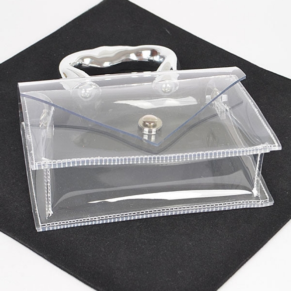 Small Womens Stadium Approved PVC Transparent Twist Lock Flap Jelly Crossbody - Picture 2 of 10